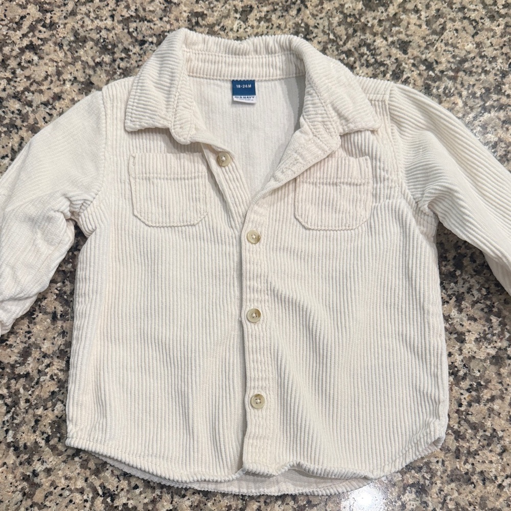 Old Navy Boys Cream Corduroy Buttondown Shirt (18-24M)